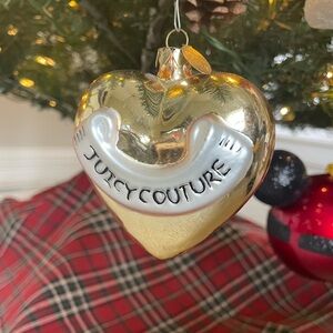 Gold Juicy Couture Heart Glass Christmas Tree Ornament